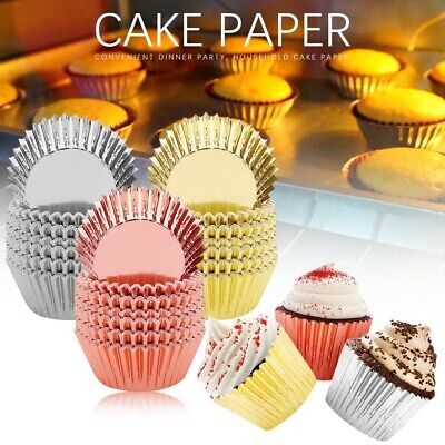 100 PIEZAS Estuches de aluminio para cupcakes Tazas de papel para pastel Calidad Muffin Huevo Tarta Taza para hornear