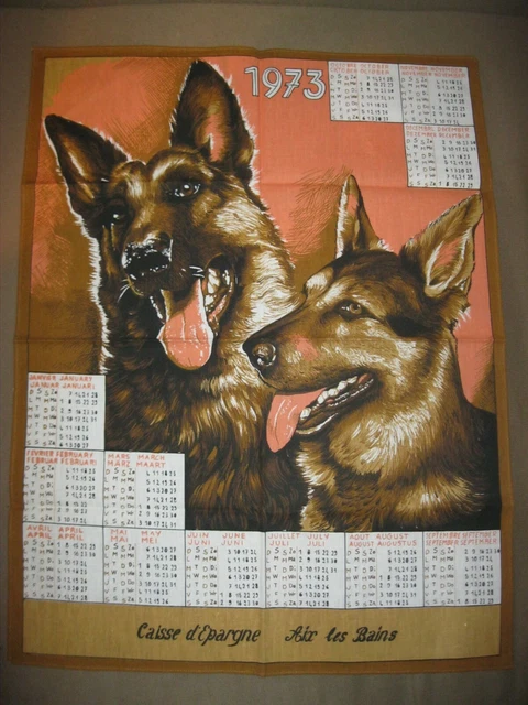 TORCHON CALENDRIER CHEMINEE NEUF Vintage 1985