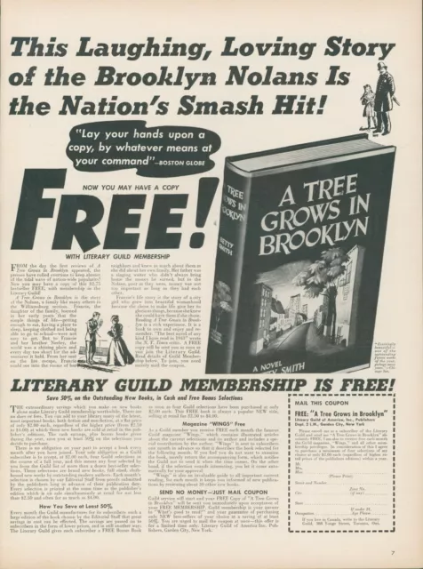 1944 Tree Grows in Brooklyn Literary Guild Membership Nolan Vintage Print Ad L20