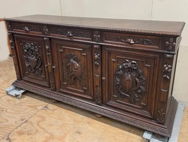 ARRIVES JUNE 2024: Antique French Hunting/Black Forest Style Sideboard/Buffet