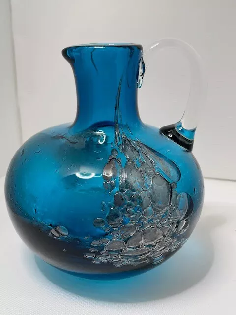 Glas Vase Krug Zwiesel "Florida" Heinrich Löffelhardt blau 16 cm schwer um 1970