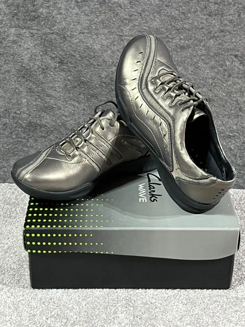 Clarks Womens Wave Wheel Pewter Shoes 7.5 W 87822 Leather Metallic Titanium