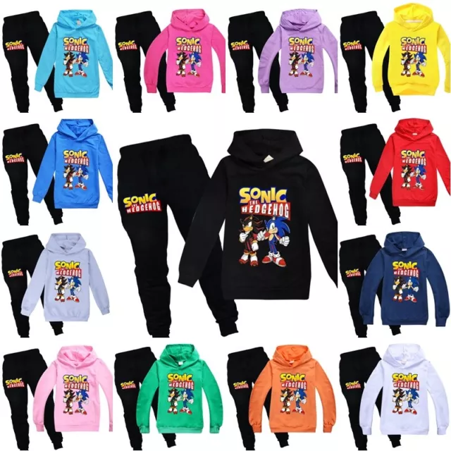 Sonic The Hedgehog Long Sleeve Hoodie Suits UK Kids Cartoon Print Tracksuit Sets