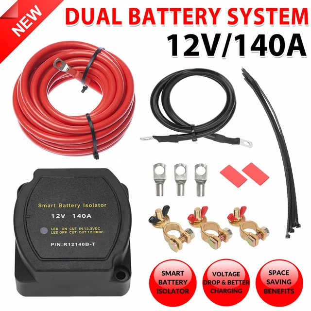 KINGS DUAL BATTERY System Kit DC 12v 140A Heavy Duty Cables Isolator