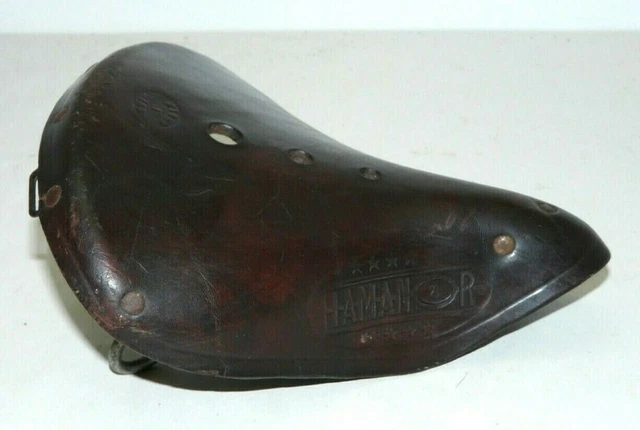 -Ancienne Selle En Cuir De Velo  Hamanor Cycles / Motos Collection Velo Ancien