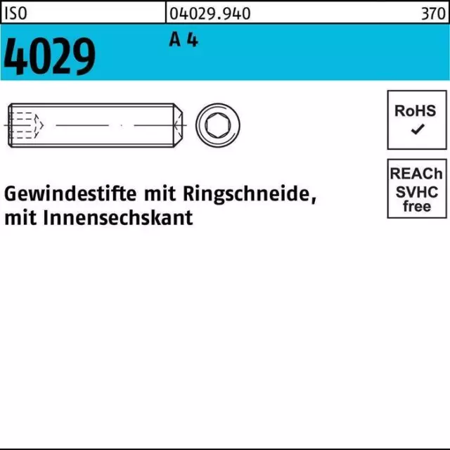 Gewindestift ISO 4029 Ringschneide/Innen-6-kant M 12 x 16 A 4