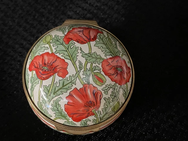 Crummles Enamel Trinket Box ~ "POPPIES" ~ England ~ Round 1 3/4" Crummles Enamel Trinket Box ~ "POPPIES" ~ England ~ Round 1 3/4"