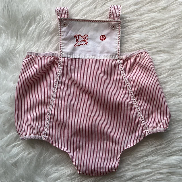Romper a righe vintage taglia 9-12 mesi a righe rosso bolla leggero estate