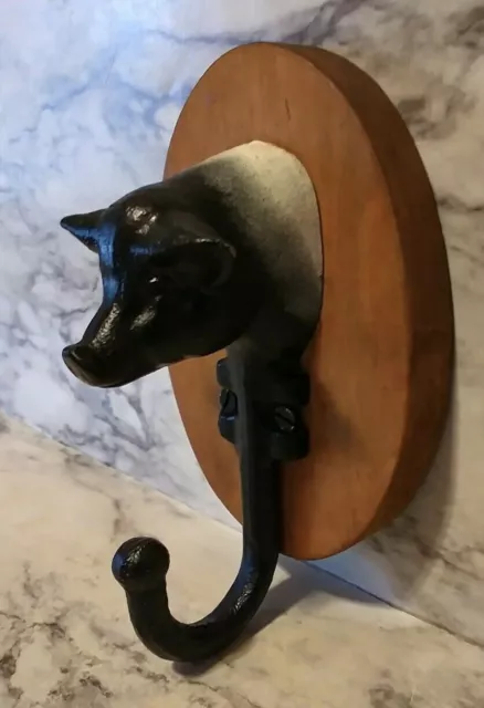 Vntg 3D Cast Iron Wall Hook Animal PIG HOG Coat Towel Kitchen Pan Hanger
