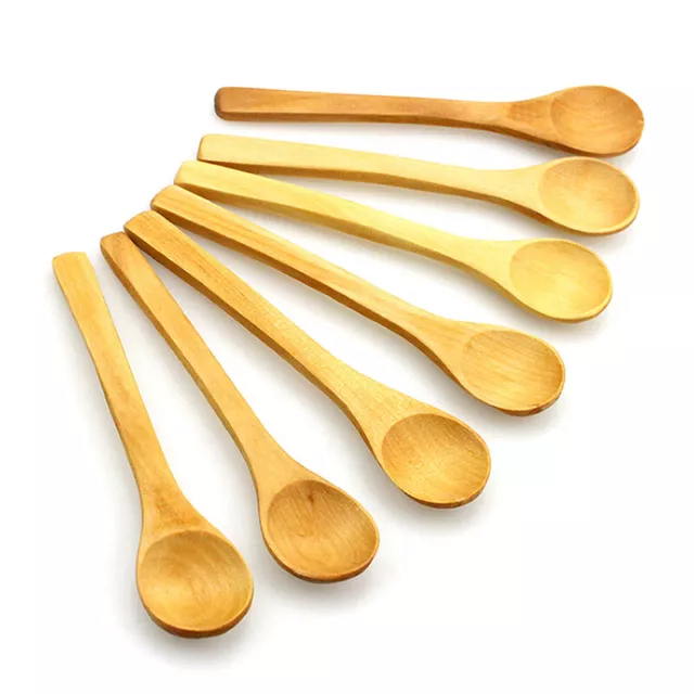 6 x Mini Wooden Spoons Kitchen Teaspoon Condiment Utensil Coffee Sugar Spoo .7H