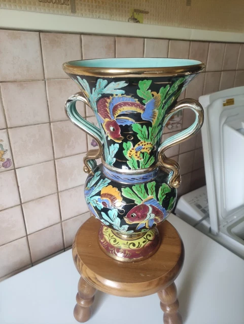 ancien vase monaco signé cerdazur hauteur 32cm largeur 21cm