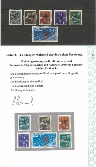 Laibach 33-38; **postfrisch /MNH; Foto-Attest Brunel; Michel '20 € 330,-