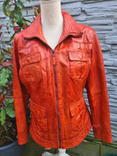 Manguun weiche Echtleder-Jacke Lederjacke Gr.44 rot schattiert Used-Look wie NEU