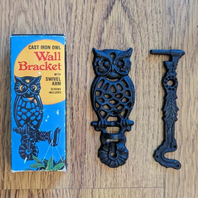 Vintage Cast Iron OWL Wall Mount Swivel Arm Plant Hanger Bracket Hook 5" Tall