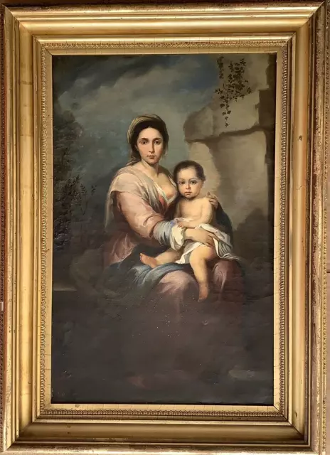 Antique 19th Century Madonna & Child Realist Oil Framed