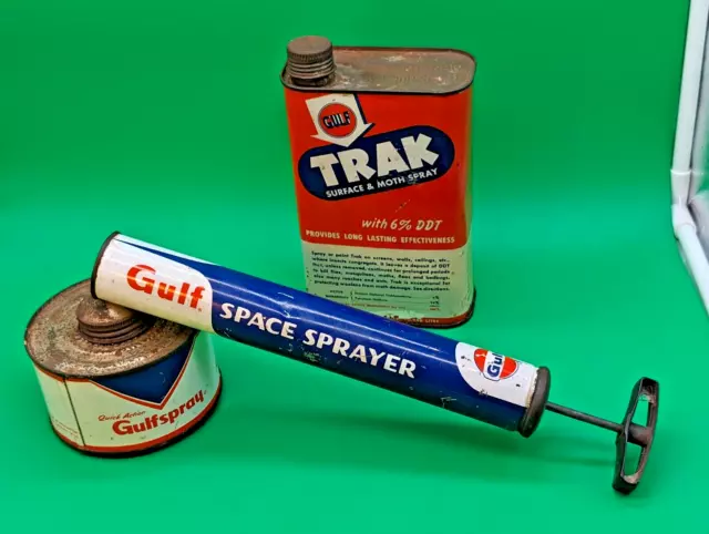 Vintage Gulf Space Sprayer Bug Insect Chemical Gas Oil Advertising W/ Full Tin