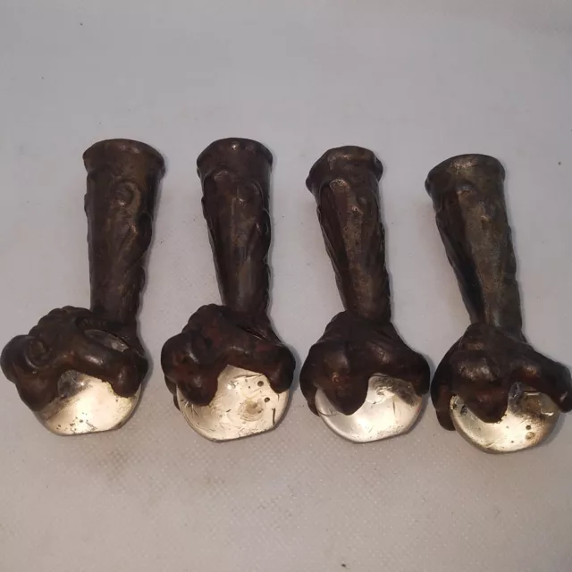 Lot Set of FOUR 4 Antique Iron Claw and Glass Ball Foot Terminals piano stool