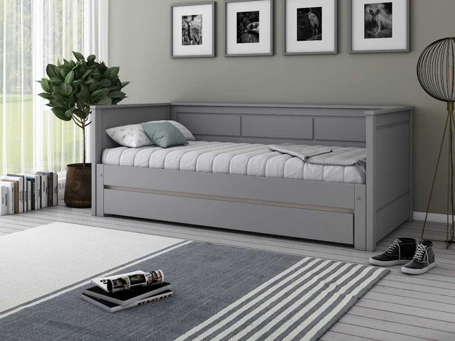 WOODEN SINGLE GUEST Daybed with Pull Out Trundle Storage Solid Pine ...