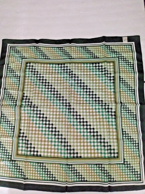 Vintage Retro Made In Italy Woman's Scarf Wrap Bandana Multi Shade Green & White