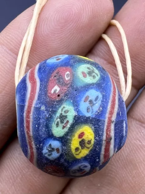 Rare Ancient Old Islamic Mosaic Blue Glass Bead With Different Faces