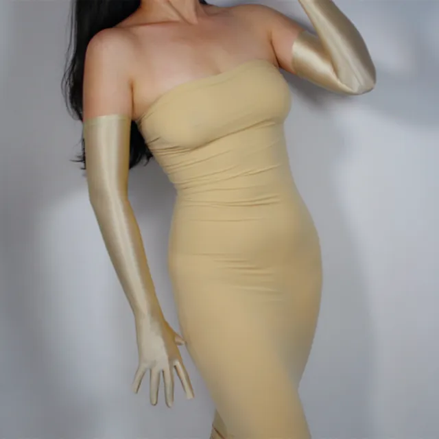 TECH LONG GLOVES Sun Block UV Protection 60cm 24" Opera Nude Stretchy Faux Silk