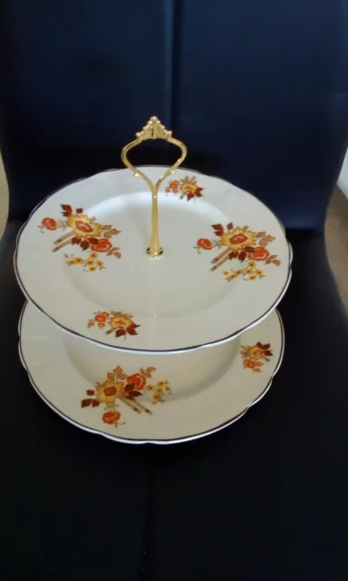 rare  vintage alfred meakin 2 tier cake stand hand painted by Alfred Clough