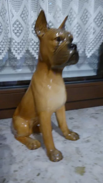 Goebel 33 cm Höhe großer sitzender brauner Boxer Porzellan Hund 30012-33