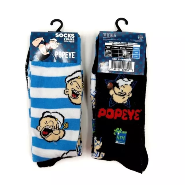 Popeye Retro Cartoon Sailor Crew Socks 2 Pairs Mens Womens Fun Novelty Gift