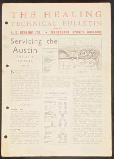 Healing Technical Bulletin Servicing the Austin Twelve & Fourteen 1939