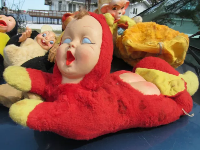 Vintage Rubber Face Plush & Butt Flap Red Pajama Bag Baby Doll Toy Gund Rushton