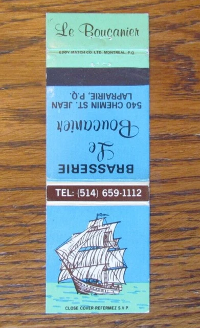Pirate Matchbook Cover: Le Boucanier Laprairie, Quebec Empty Matchcover -C27
