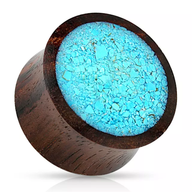PAIR-Wood w/Turquoise Saddle Flare Ear Plugs 12mm/1/2" Gauge Body Jew