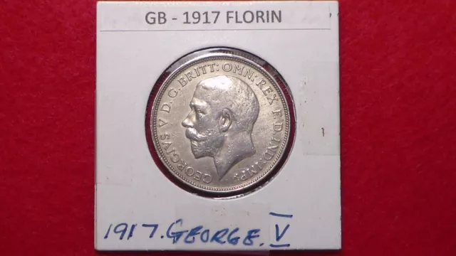 GREAT BRITAIN 1917 FLORIN - DEMONITIZED - PREDECIMAL COIN. Silver 92.5%.