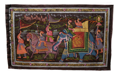 Hanging Wall Painting Mughal On Silk Art Scene Of Life India 71x47cm 13