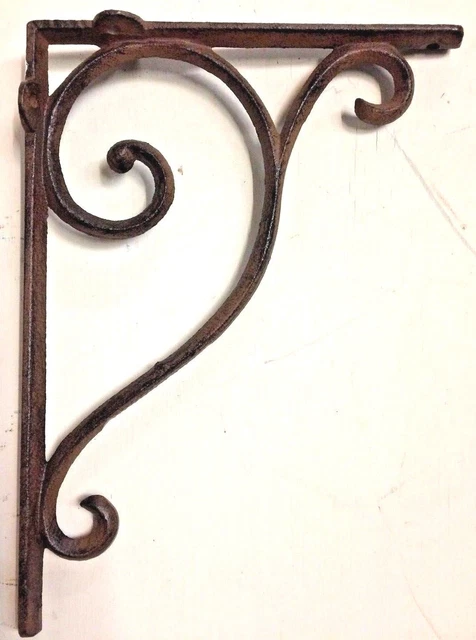 SET OF 2 LARGE RUSTIC  BROWN SCROLL BRACE/BRACKET vintage looking patina finish