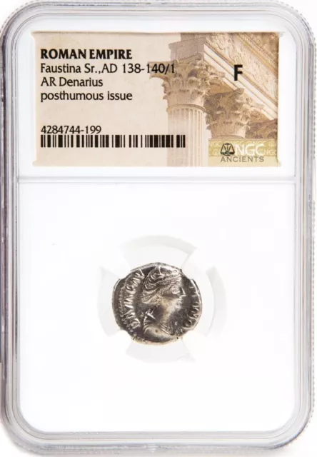 NGC ( F ) Roman AR Denarius Faustina I AD 138 - 140/1 NGC Certified Fine Ancient