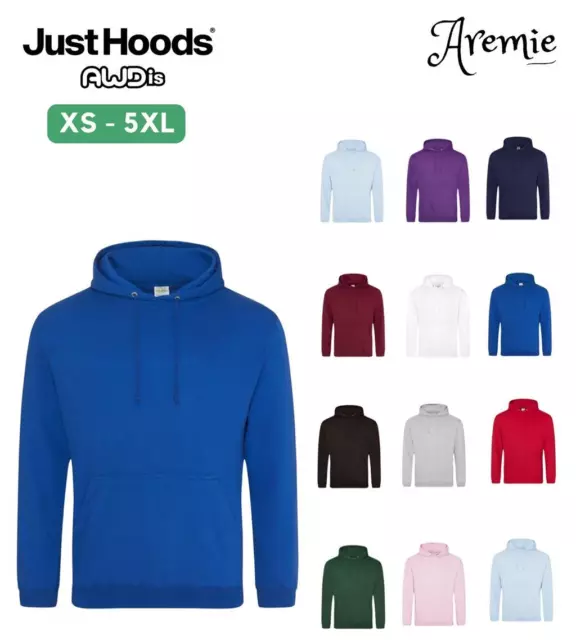 AWDis Mens Hoodie Sweatshirt | Plain Warm Hooded Pullover Sweater |  XS-5XL