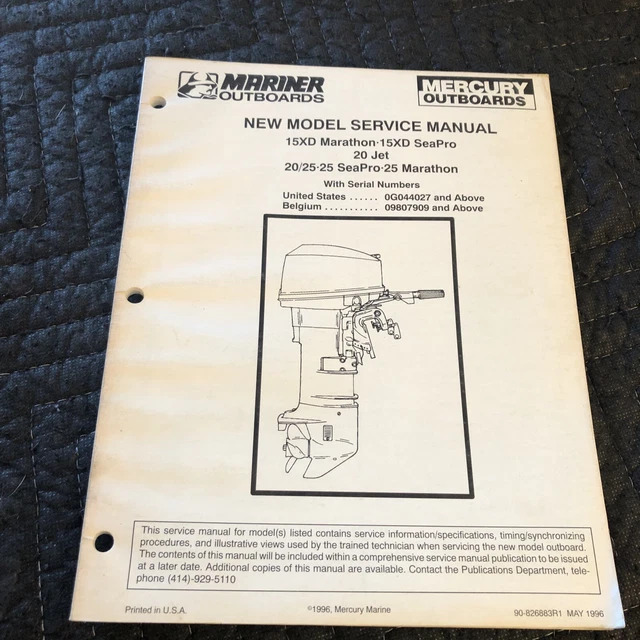 Service Manual 15XD Marathon 15XD SeaPro 0G044027 and UP 90-826883R1