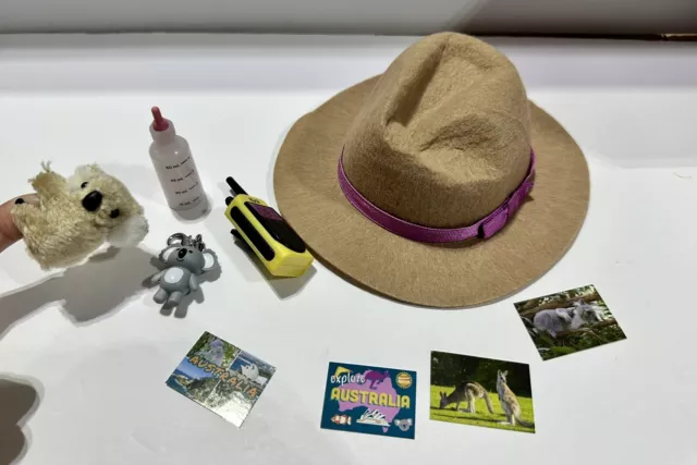 American Girl KIRA'S ACCESSORIES for 18" Dolls Hat Keychain Postcards Walkie ++