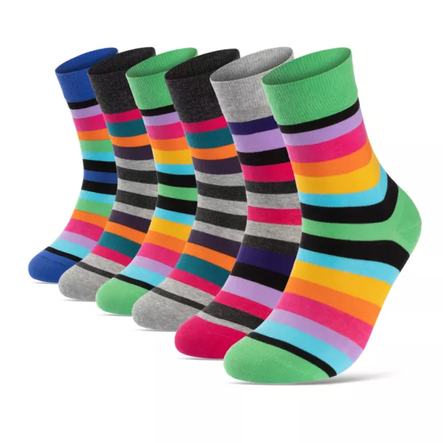 6 | 12 Paar Damen Ringel Socken Bunt Baumwolle Komfortbund ohne Naht