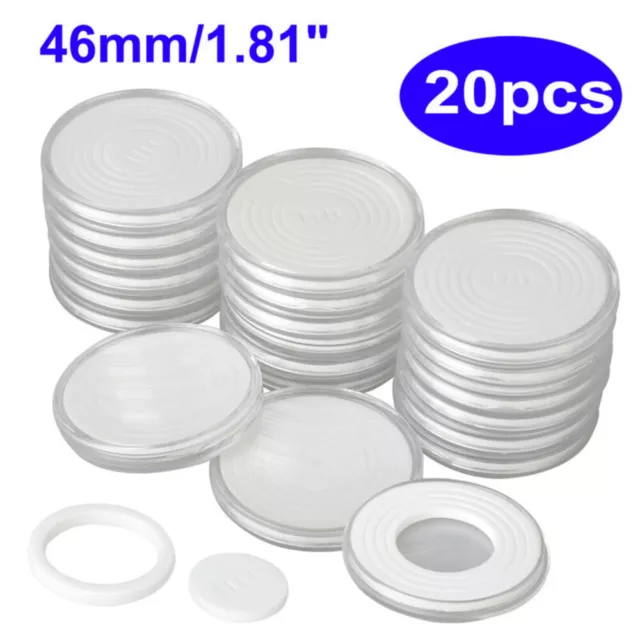 20Pcs 46mm Transparent Rond Plastique Pièce de Monnaie Capsule Boites Rangement