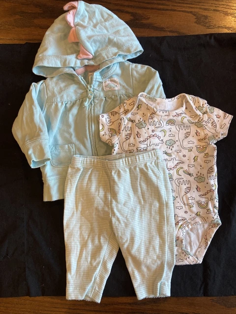 Carters Baby Girls Size 3 Months 3-piece Dinosaur Hoodie Set Bodysuit Pants