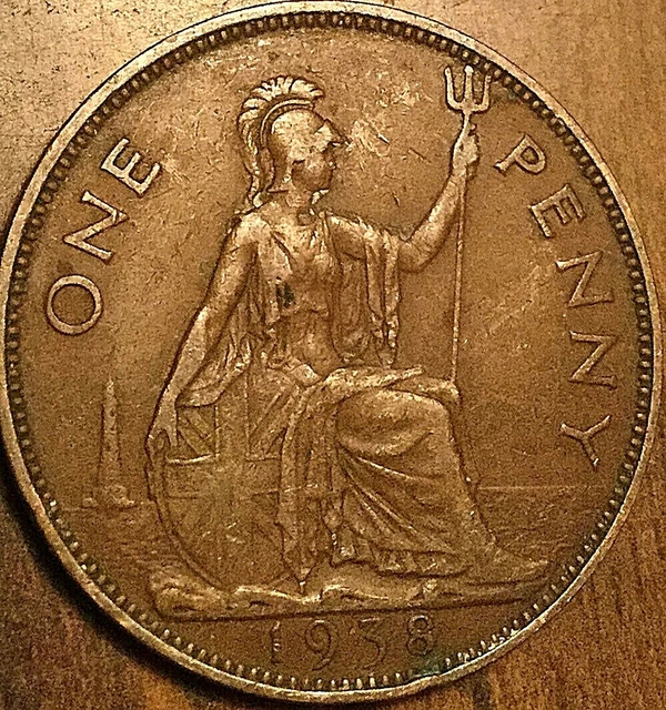 1938 Uk Gb Great Britain One Penny