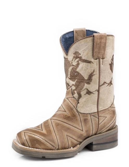 Roper Western Boots Boys Leather 12 Child Tan 09-018-7023-1446 TA
