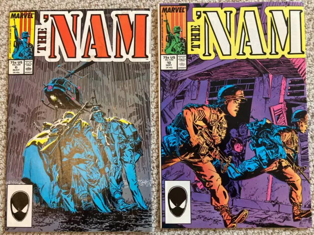 Lot of 2 Marvel The 'Nam #6 and #10 comic books 1987 Vietnam War complete reader