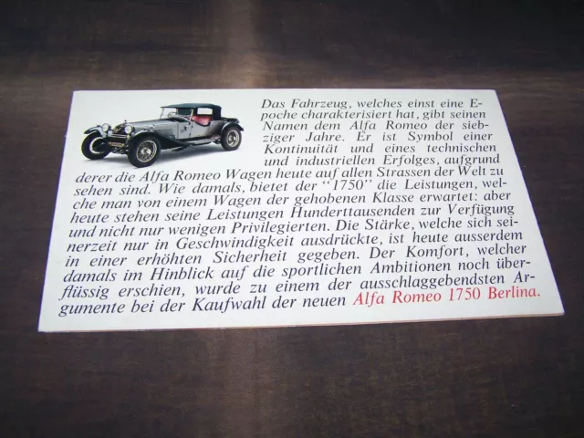 TOPRARITÄT Herrlicher Prospekt Alfa Romeo 1750 Berlina von 1969 !!!