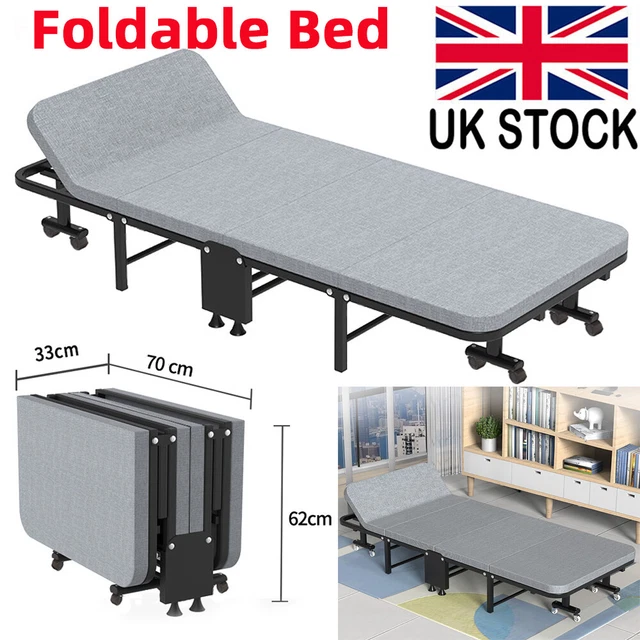 PORTABLE FOLDING BED Guest with Mattress Adjustable Backrest Metal