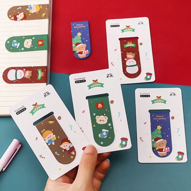 Cartoon Merry Christmas Magnet Bookmark Reading Christmas Bear Snowman Book  LEI