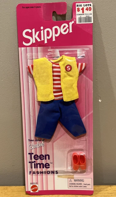 Mattel 1996 Skipper Teen Time Fashions Barbie Sister Yellow Monogrammed Vest