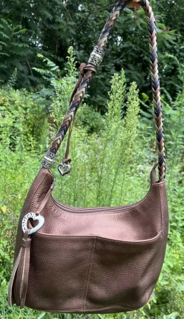 BRIGHTON KODIAK Leather 4 Pocket Tote MG Carmel Brown Unique strap Shoulder  Bag
